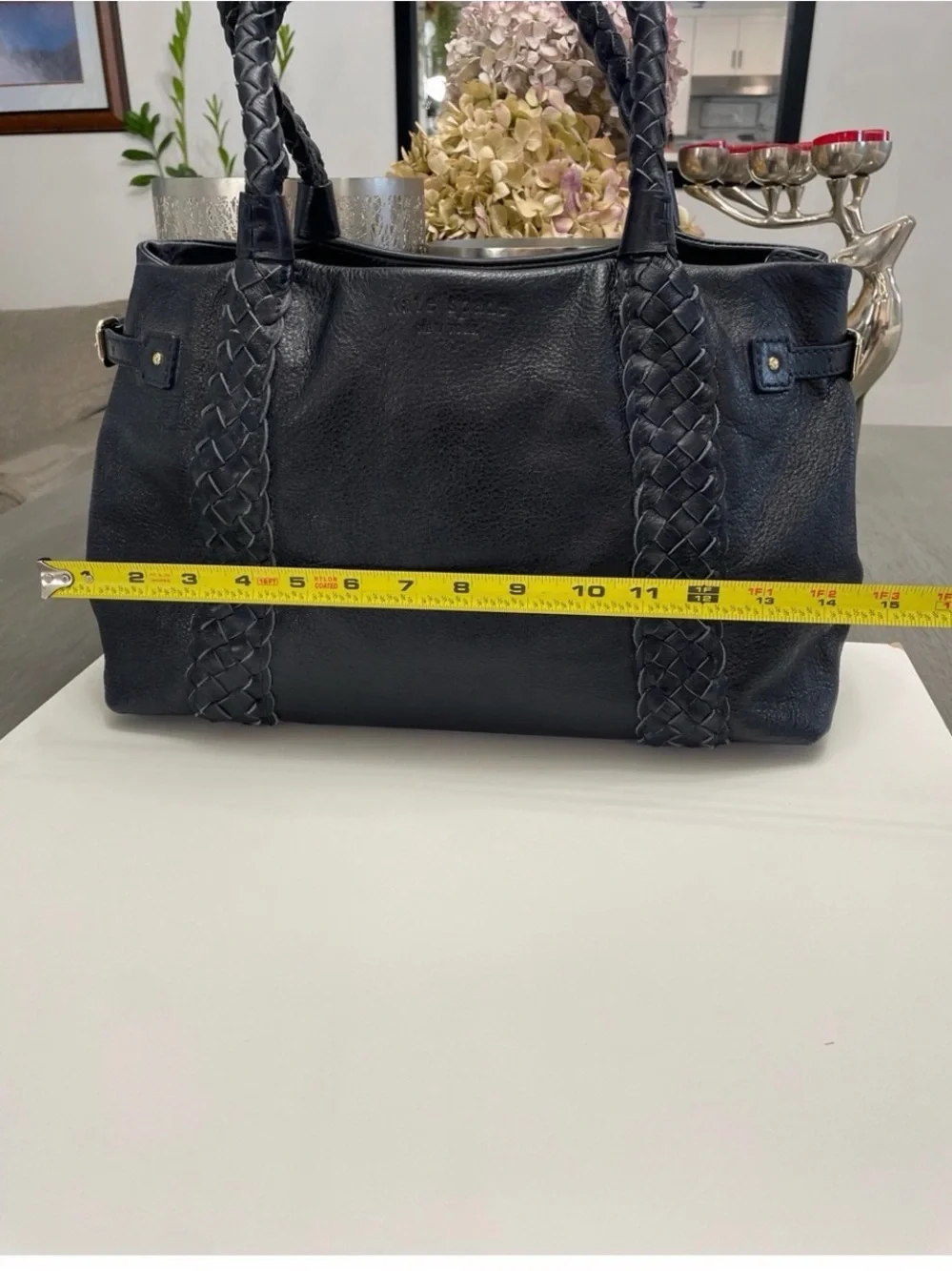kate spade Black Braided-Handle Leather Tote